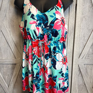 Women's d&co. BEACH Swim Dress Green/Pink Floral Print Size 26W